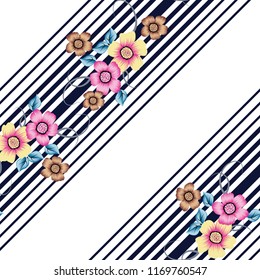 vector flowers pattern on stripe background