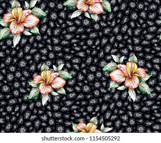 vector flowers pattern on textura leopardo background