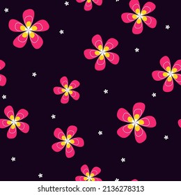 Vector flowers pattern. Repeating floral background with pink-yellow ptals and small white flowers. 