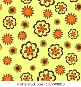 Vector flowers pattern in sand tones abstract on yellow background. For textile, background, decoration, postcards, background, Wallpaper, wrapping paper.