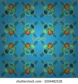 Vector flowers pattern. Seamless colorful flowers painting in blue and green colors.