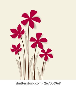 Vector flowers with pink petals on a bright  background