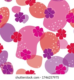Flores vectoriales en Púrpura Rojo Rosa sobre fondo brillante patrón de repetición sin problemas. Antecedentes para textiles, tarjetas, manufactura, papel pintado, envoltura de regalo y reserva de chatarra.