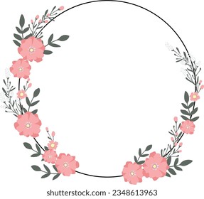 vector flowers pink red rose and leaves for frame and decoration