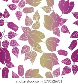 Vector Flowers in Pink Yellow Ombre Scattered on White Background Seamless Repeat Pattern. Background for textiles, cards, manufacturing, wallpapers, print, gift wrap and scrapbooking.