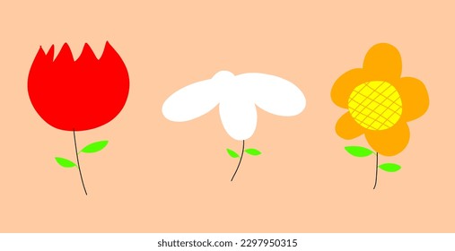 Vector flowers and plants cute children's picture style