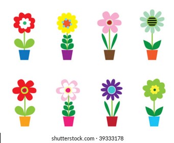 Vector Flowers in Pots