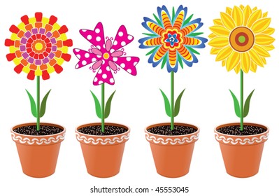 vector flowers in pots