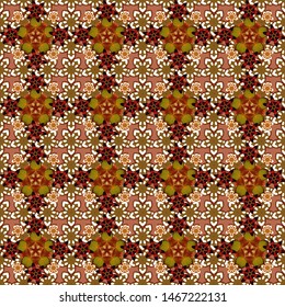 A lot of vector flowers in red, brown and white colors. Hand-drawn seamless pattern. Beautiful ditsy floral seamless background.