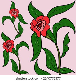 Vector Flowers Red Pink And Green Black Yes As Background