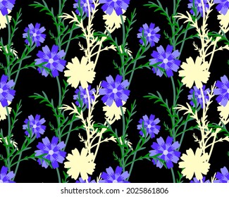 Vector - flowers seamless pattern with floral silhouette and leaves.