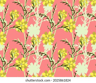 Vector - flowers seamless pattern with floral silhouette and leaves.