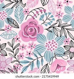 Vector flowers seamless pattern. Floral background