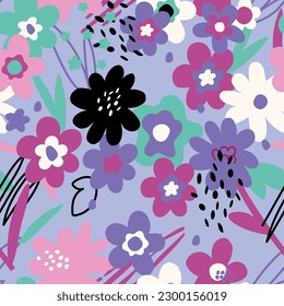 Vector flowers seamless pattern. floral rapport for textile design, fabric, wrapping paper, can be use as print, element design, label design, clothes pattern, packaging, and so on.