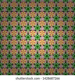 Vector flowers seamless pattern in green, white and yellow colors. Many cute flowers in ditsy style.