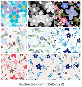 Vector flowers seamless pattern set