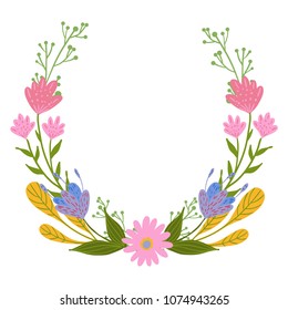 Vector flowers set. Beautiful wreath. Elegant floral collection with isolated leaves and flowers, hand drawn. Design for invitation, wedding or greeting cards.