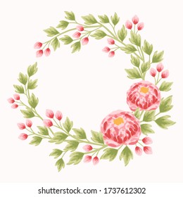 Vector flowers set. Beautiful wreath. Elegant floral decoration with pink leaves and flowers, hand drawn elements. Design for invitation, wedding or greeting cards