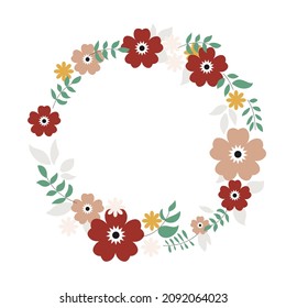 Vector flowers set. Beautiful wreath. Elegant floral collection with leaves and flowers. Flat style illustration. Design for invitation, wedding or greeting cards