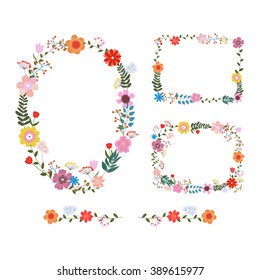Vector flowers set. Beautiful wreath. Colorful floral collection with leaves and flowers. Design for invitation, wedding or greeting cards