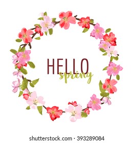 Vector flowers set. Beautiful wreath. Elegant floral collection with isolated leafs and flowers, hand drawn. Hello spring. Sakura flowers. Design for invitation, wedding or greeting cards. 