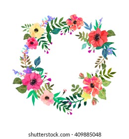 Vector flowers set. Beautiful wreath. Elegant floral collection with isolated leaves and flowers, hand drawn watercolor. Frame with flowers for design. Design for invitation, wedding or greeting cards