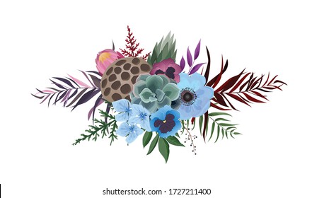 Vector flowers set. Colorful floral collection with leaves and flowers. Vector Flower bouquet.
