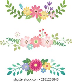 Vector flowers set. Elegant floral frames. Border ornament composed of various flowers and plants. Design for invitation, wedding or greeting cards