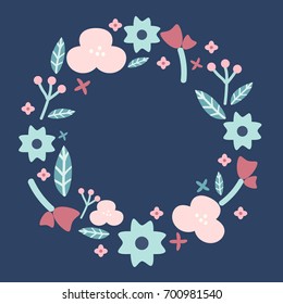 Vector flowers set. Elegant floral collection with isolated blue,pink leaves and flowers. Navy background.  Design for invitation, wedding or greeting cards