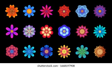  Vektorillustration Blumen Set, Blumensammlung in verschiedenen Farben und verschiedenen Typen, für Banner, Flyer, Postkarten etc...