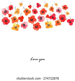 Vector flowers set. Red and yellow isolated poppies on a white background, drawing watercolor. Design for invitation, wedding or greeting cards