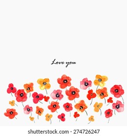 Vector flowers set. Red and yellow isolated poppies on a white background, drawing watercolor. Design for invitation, wedding or greeting cards