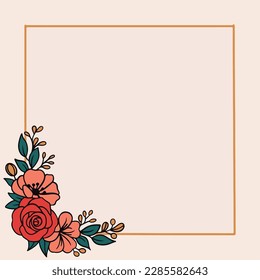 Vector flowers set. Square Beautiful wreath. Elegant floral collection with isolated cream,green leaves and pink flowers, hand drawn. Design for invitation, wedding or greeting cards