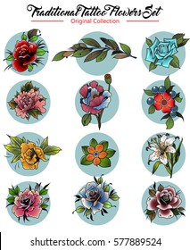 Vector Flowers Set Traditional Tattoo Designs