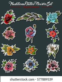 Vector Flowers Set Traditional Tattoo Designs