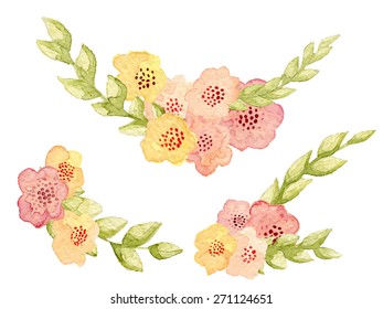 Vector flowers set. Watercolor hand drawn. Spring or summer design for invitation, wedding or greeting cards