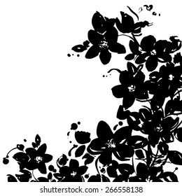 vector flowers silhouette background. Greeting card with flowers, can be used as invitation card for wedding, birthday and other holiday and summer background. Vector illustration.