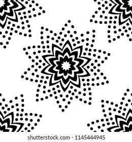 Vector of flowers with stripes and dots.Black and white seamless pattern
