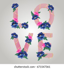 Vector flowers with text "Love "