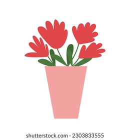 Vector flowers in vase flat illustration