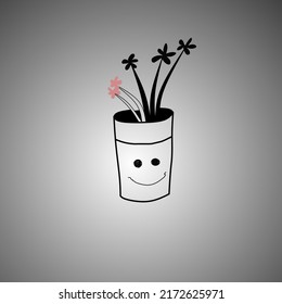 vector flowers in a vase with a smile