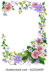 Vector flowers and vines for design of postcards, brochures, banners, flyers, printing on T-shirts, etc.Clematis, Daisy, anemones, lilies