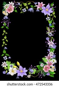 Vector flowers and vines for design of postcards, brochures, banners, flyers, printing on T-shirts, etc.Clematis, Daisy, anemones, lilies