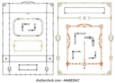 Vector flowers vintage labels on different versions for decoration and design. Three brushes included