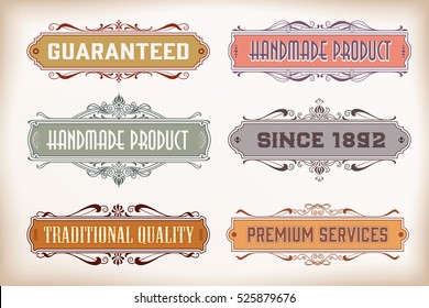 Vector flowers vintage labels on different versions for decoration and design. 