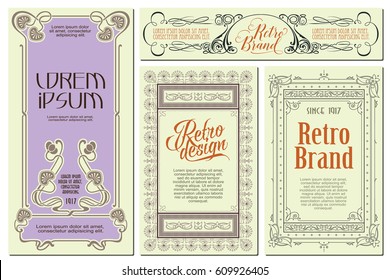 Vector flowers vintage labels on different versions for decoration and design.