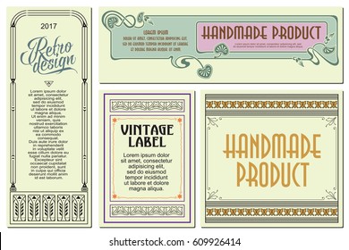 Vector flowers vintage labels on different versions for decoration and design.