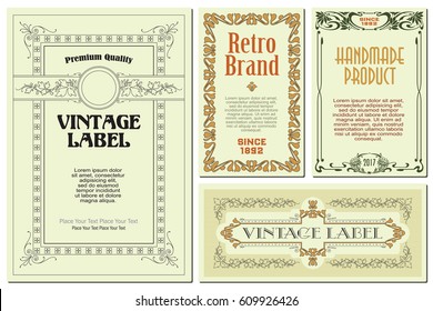 Vector flowers vintage labels on different versions for decoration and design.