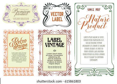 Vector flowers vintage labels on different versions for decoration and design.