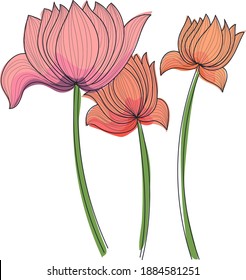 Vector flowers of warm shades on stems
